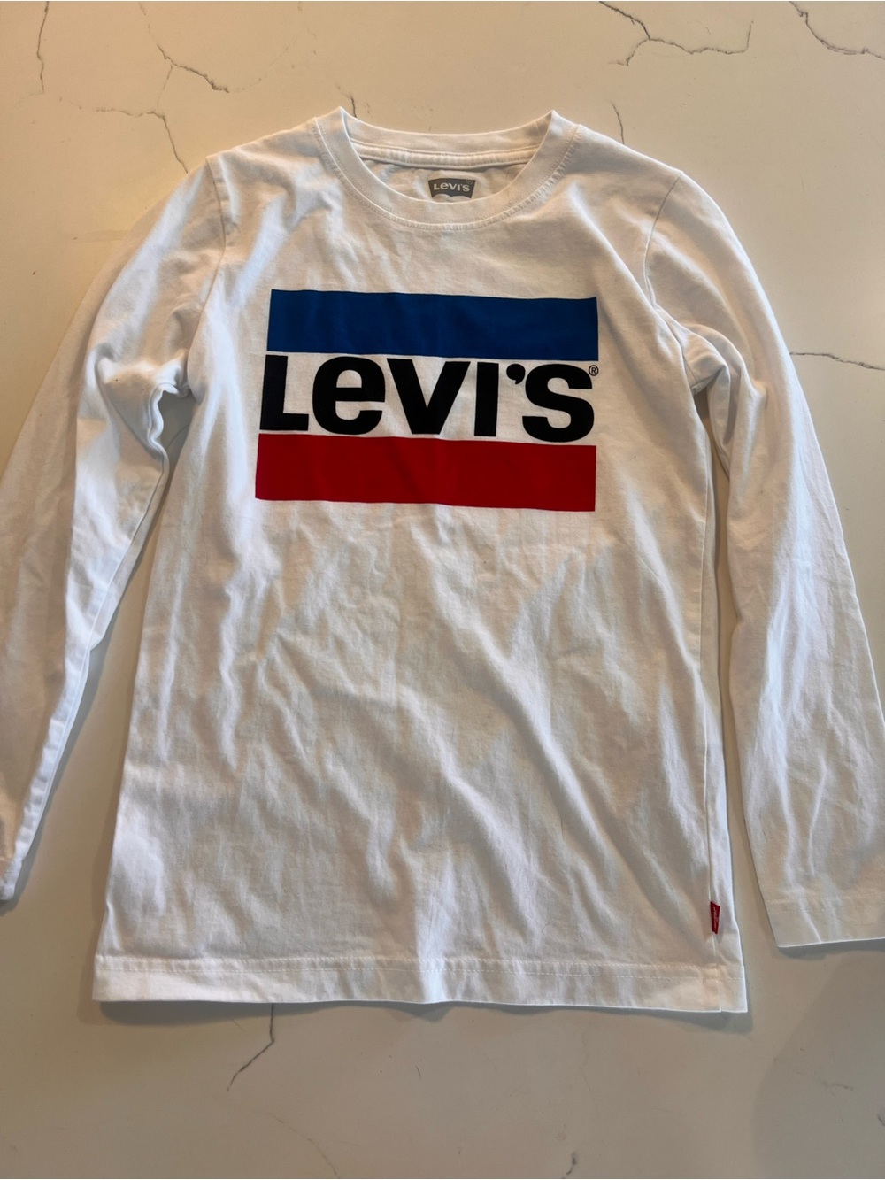 Levi's White Long Sleeve Logo Tee with Blue & Red Panels